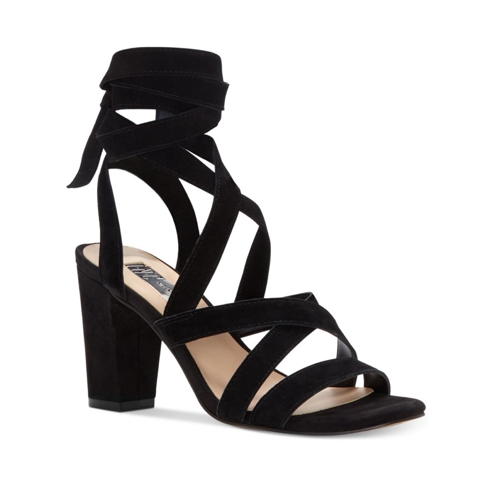 INC International Concepts Womens Kailey Suede Open Toe, Black Suede size 7